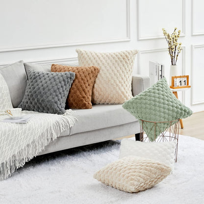 2-Pack Super Soft Fuzzy Throw Pillow Covers – 16x16" Beige Faux Fur Cushion Covers