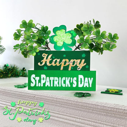 St. Patrick’s Day Table Centerpieces – Wooden Blocks with Lighted 3D Letters, Shamrocks, Flowers, & Timer