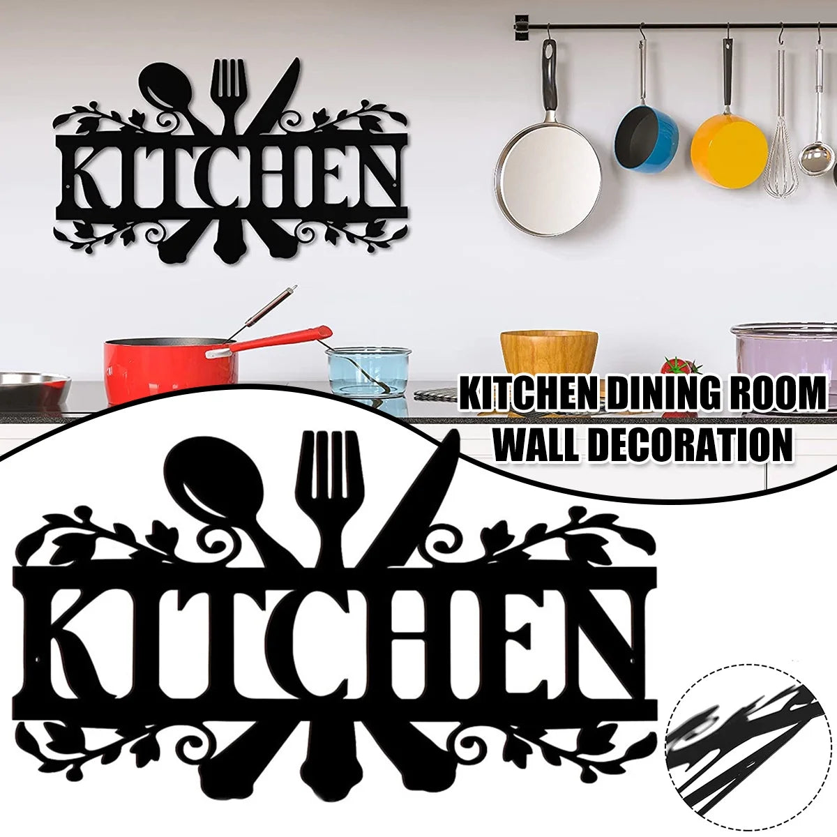Rustic Metal Kitchen Wall Sign – 14" x 8.8" Black Country Farmhouse Décor