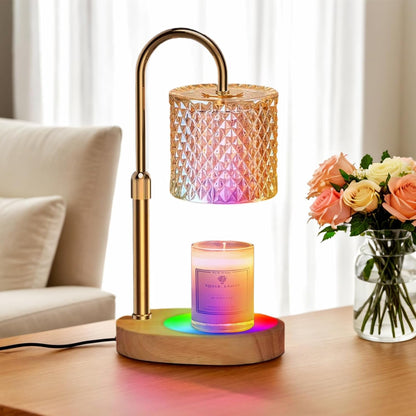 Candle Warmer Lamp with 8 Color LED & Timer | RGB Dimmable Wax Melt Warmer | Adjustable Height for All Scented Candles 