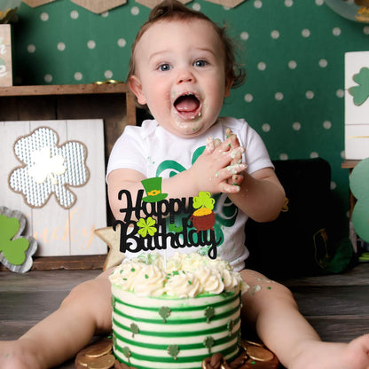 St Patricks Day Birthday Cake Topper Lucky Day Four Leaf Clover Shamrock Irish Themed Smash Decorations