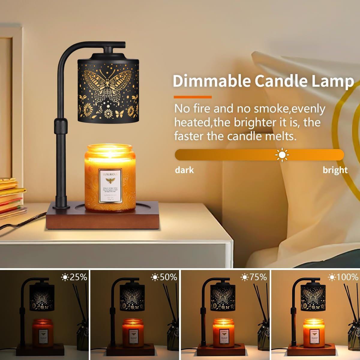 Dimmable Candle Warmer Lamp with Timer Electric Wax Melt Warmers Light Adjustable Height for Jar Scented Candles for Home Offices Decor Mother'S Day Birthday Gifts for Women Mom Grandma(Butterfly-01)