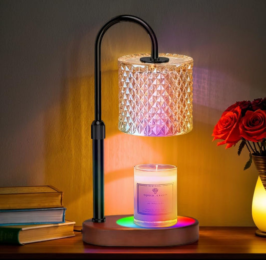 Candle Warmer Lamp with 8 Color LED & Timer | RGB Dimmable Wax Melt Warmer | Adjustable Height for All Scented Candles 