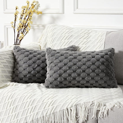2-Pack Super Soft Fuzzy Throw Pillow Covers – 16x16" Beige Faux Fur Cushion Covers