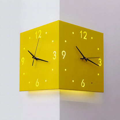 Double-Sided Wall Clock with Night Light – Nordic Hanging Corner Clock for Living Room Décor (White)