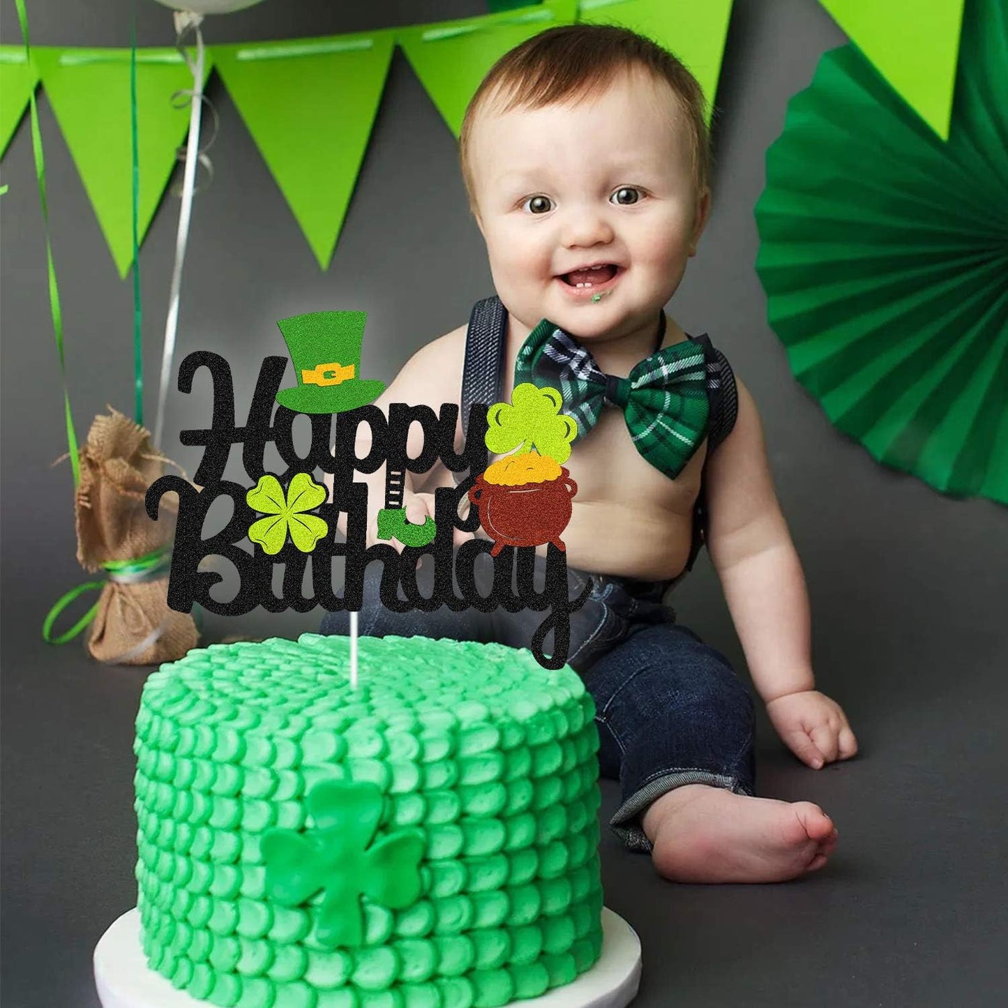 St Patricks Day Birthday Cake Topper Lucky Day Four Leaf Clover Shamrock Irish Themed Smash Decorations