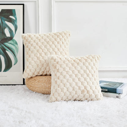 2-Pack Super Soft Fuzzy Throw Pillow Covers – 16x16" Beige Faux Fur Cushion Covers