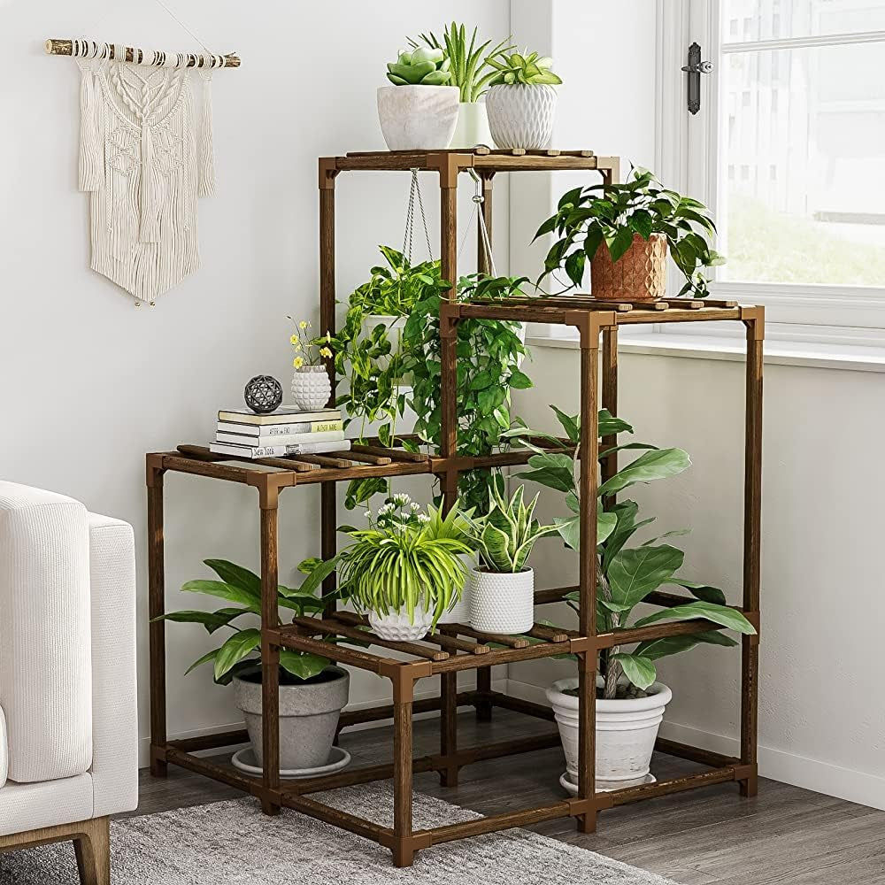 Wood Plant Stand – Indoor & Outdoor Multi-Tier Plant Shelf for Garden & Home Décor