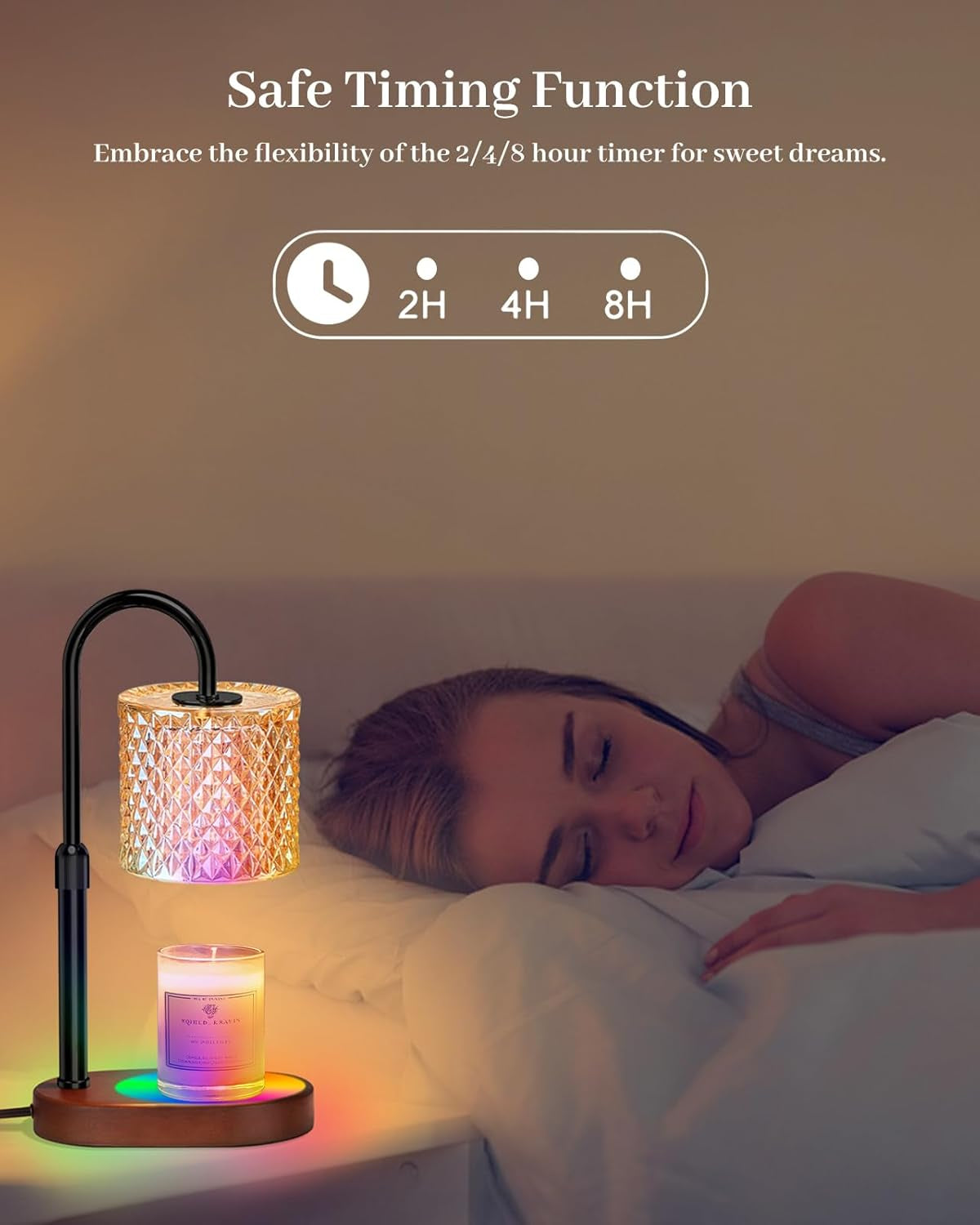 Candle Warmer Lamp with 8 Color LED & Timer | RGB Dimmable Wax Melt Warmer | Adjustable Height for All Scented Candles 