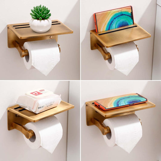 Smart Phone Holder- Smart Home Toilet Paper Holder with Built-In Shelf – Antique Brass Finish! Upgrade Your Bathroom! 🚽✨ 
