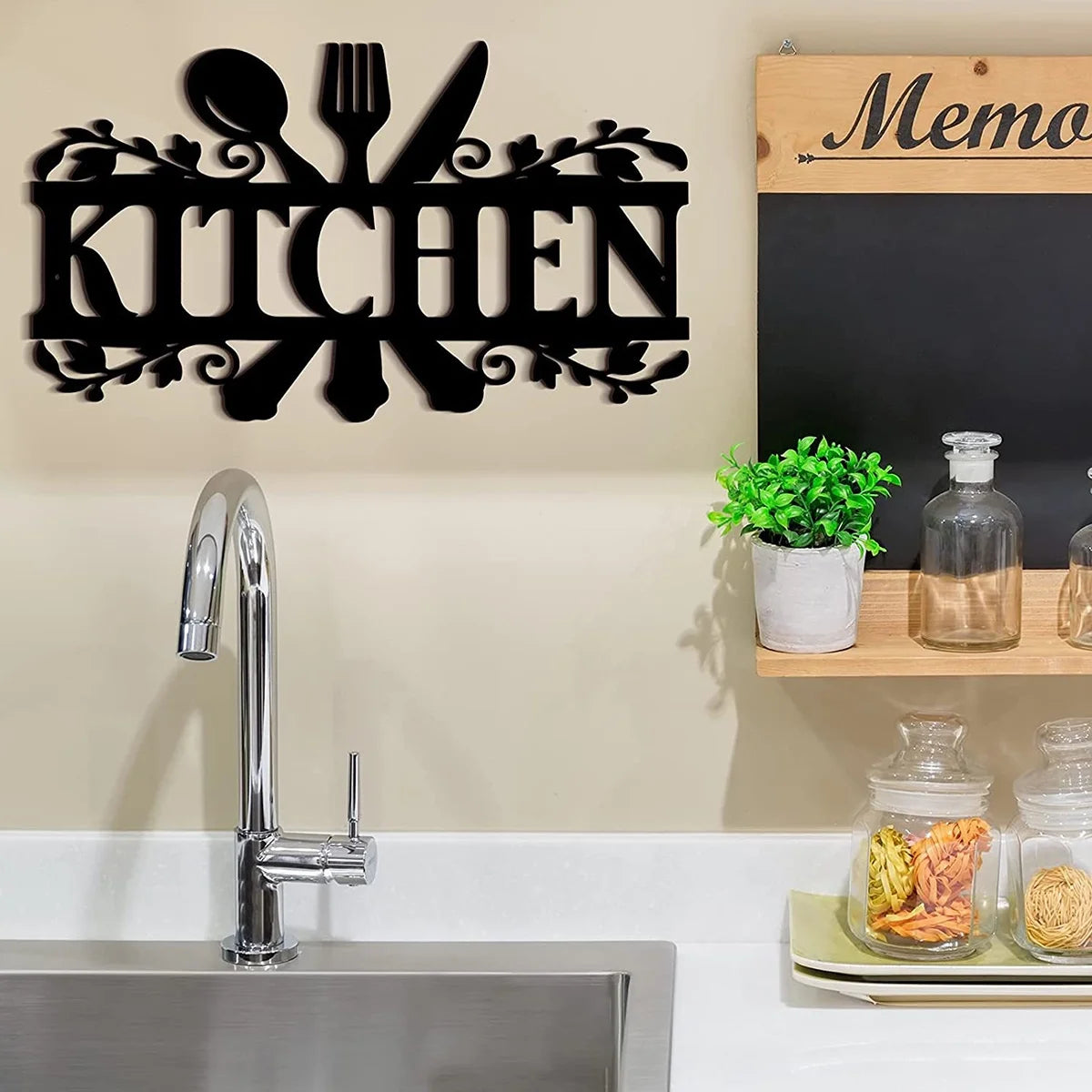 Rustic Metal Kitchen Wall Sign – 14" x 8.8" Black Country Farmhouse Décor